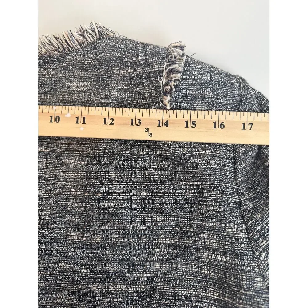 Tory Burch Collarless Tweed Fringe Jacket Navy Gold Sz 14